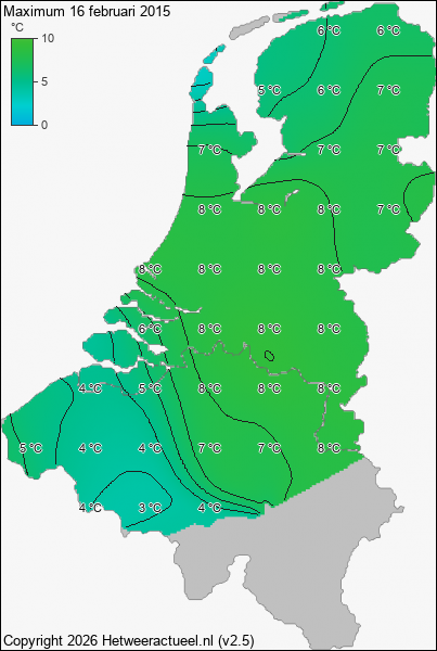 Maximum temperatuur 16 februari 2015