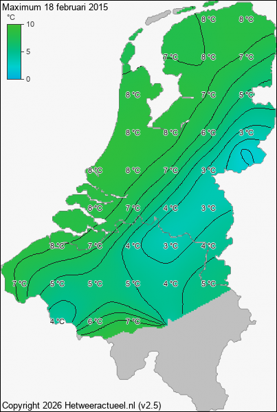 Maximum temperatuur 18 februari 2015