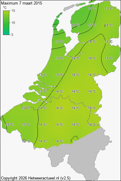 Maximum temperatuur 7 maart 2015