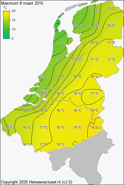 Maximum temperatuur 8 maart 2015