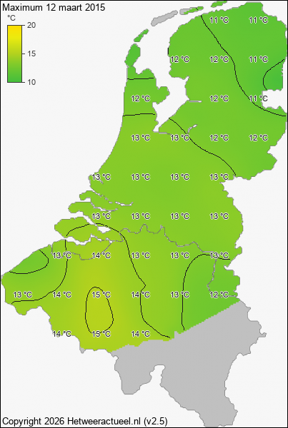 Maximum temperatuur 12 maart 2015