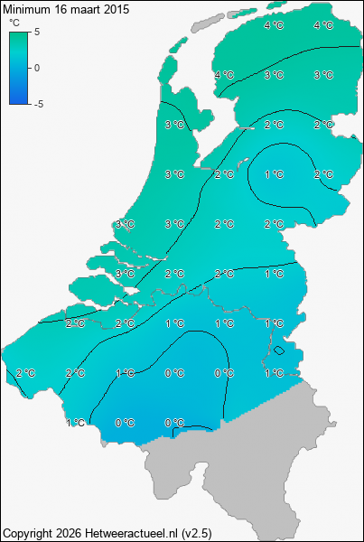 Minimum temperatuur 16 maart 2015