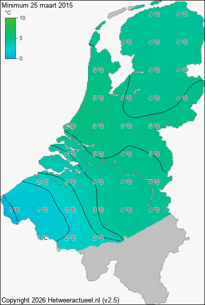 Minimum temperatuur 25 maart 2015