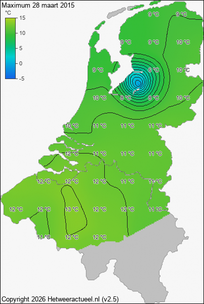 Maximum temperatuur 28 maart 2015