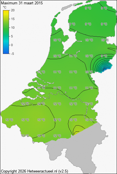 Maximum temperatuur 31 maart 2015