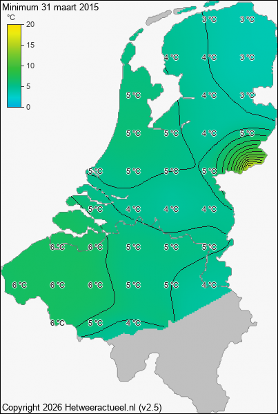 Minimum temperatuur 31 maart 2015