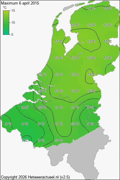 Maximum temperatuur 6 april 2015