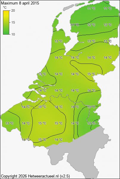 Maximum temperatuur 8 april 2015
