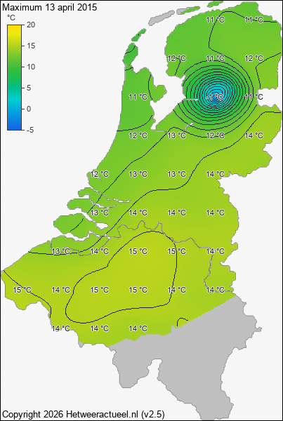Maximum temperatuur 13 april 2015