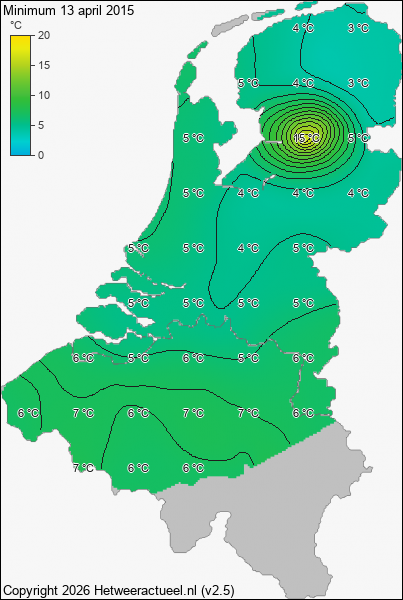 Minimum temperatuur 13 april 2015