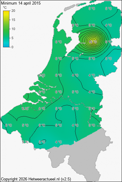 Minimum temperatuur 14 april 2015