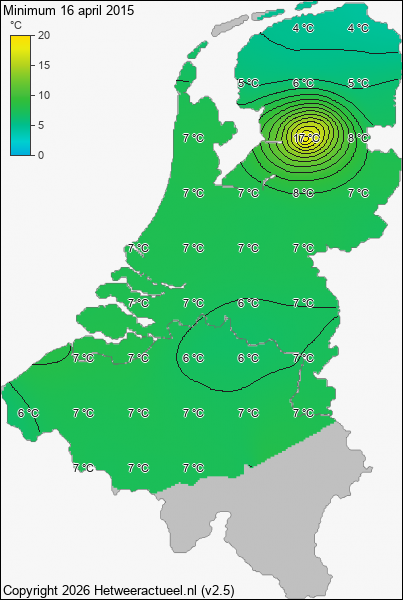 Minimum temperatuur 16 april 2015