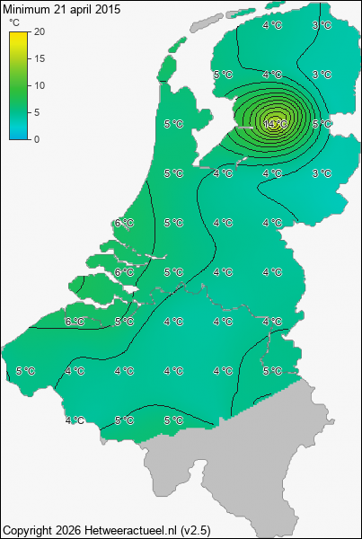 Minimum temperatuur 21 april 2015