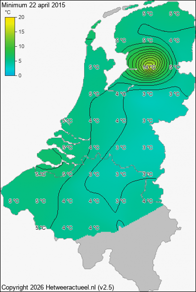 Minimum temperatuur 22 april 2015