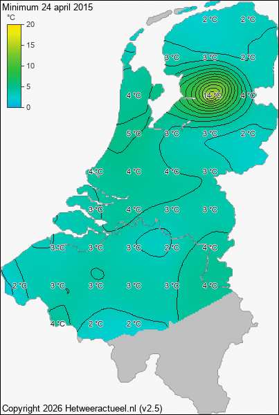 Minimum temperatuur 24 april 2015