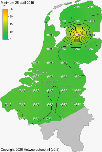 Minimum temperatuur 25 april 2015