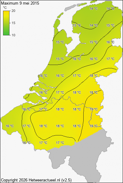 Maximum temperatuur 9 mei 2015