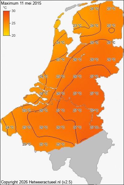 Maximum temperatuur 11 mei 2015