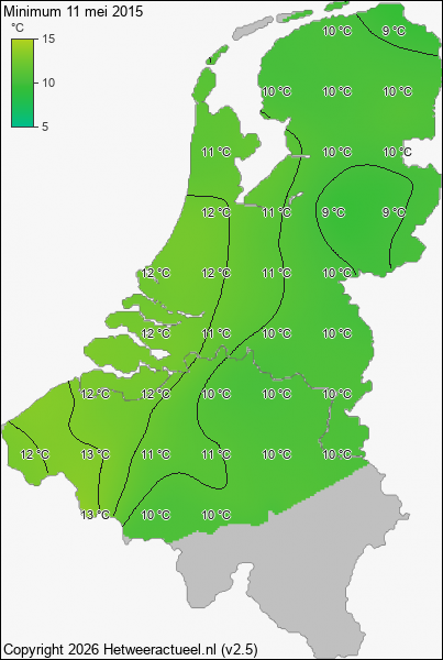 Minimum temperatuur 11 mei 2015
