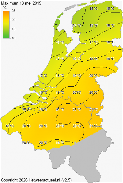 Maximum temperatuur 13 mei 2015