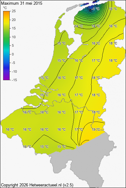 Maximum temperatuur 31 mei 2015
