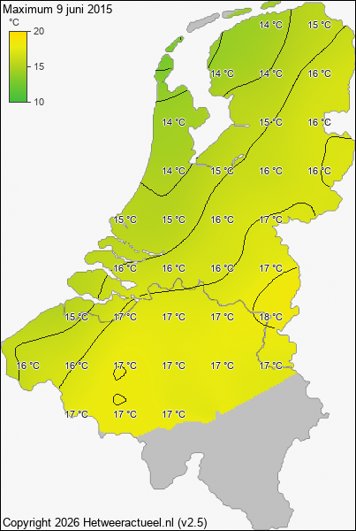 Maximum temperatuur 9 juni 2015