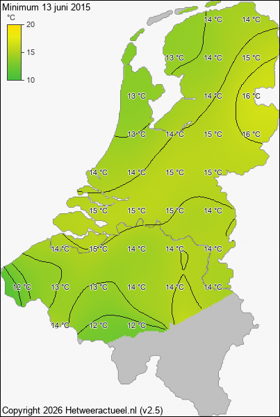 Minimum temperatuur 13 juni 2015