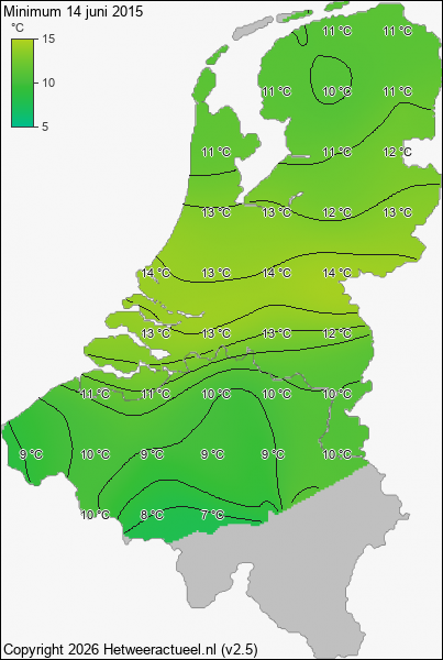 Minimum temperatuur 14 juni 2015
