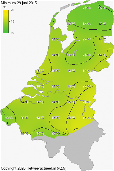 Minimum temperatuur 29 juni 2015