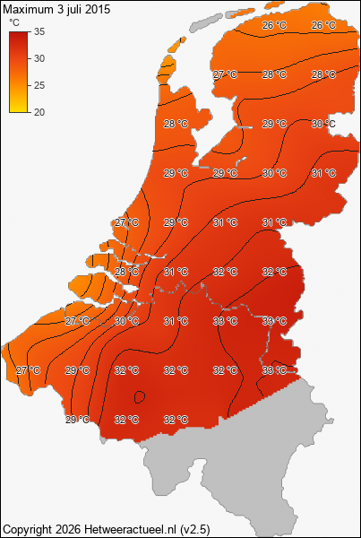 Maximum temperatuur 3 juli 2015