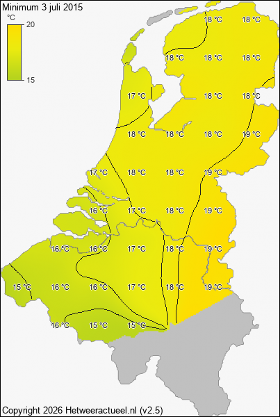 Minimum temperatuur 3 juli 2015