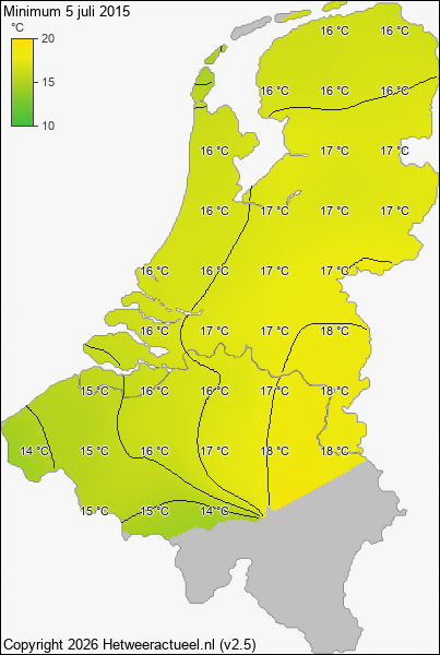 Minimum temperatuur 5 juli 2015