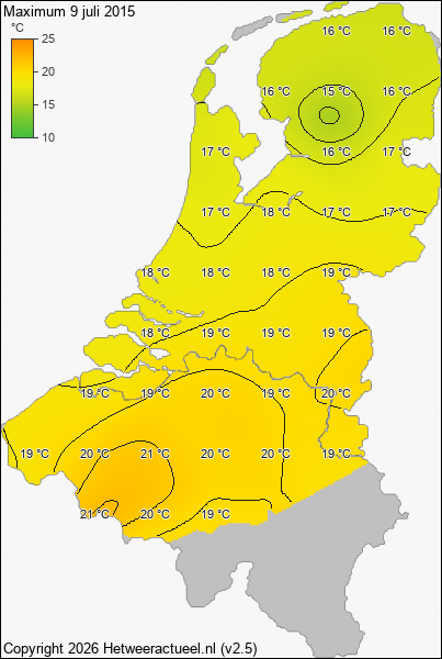 Maximum temperatuur 9 juli 2015