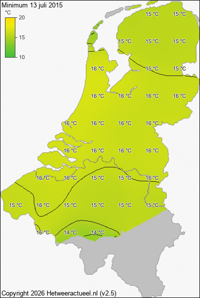 Minimum temperatuur 13 juli 2015