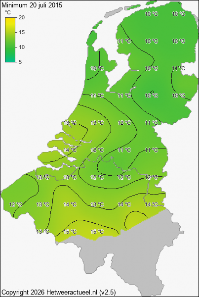 Minimum temperatuur 20 juli 2015