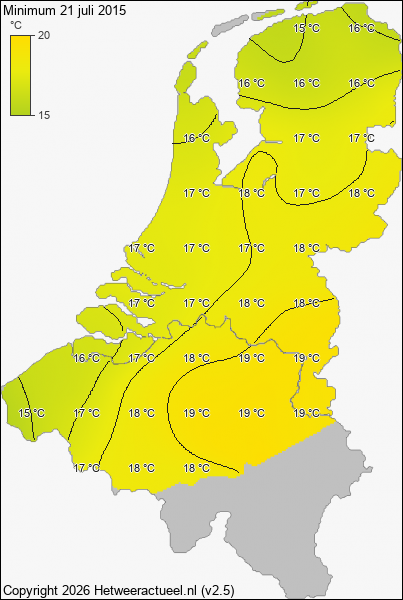 Minimum temperatuur 21 juli 2015