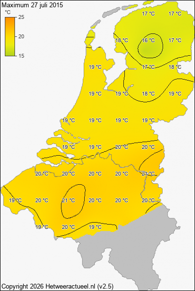 Maximum temperatuur 27 juli 2015