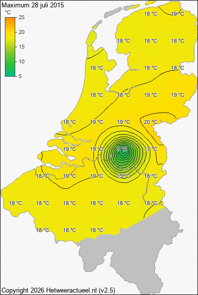 Maximum temperatuur 28 juli 2015