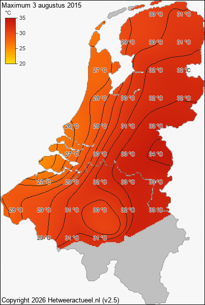 Maximum temperatuur 3 augustus 2015