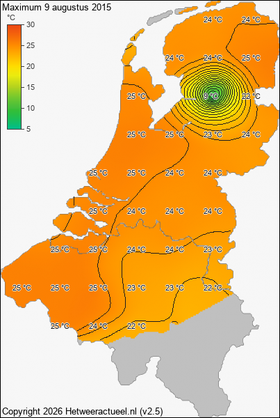 Maximum temperatuur 9 augustus 2015