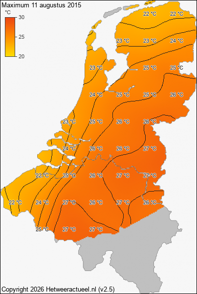 Maximum temperatuur 11 augustus 2015