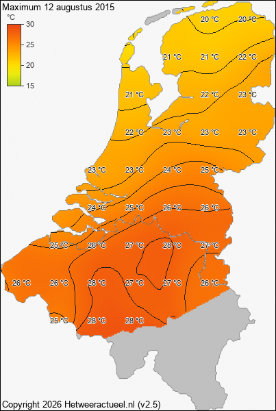 Maximum temperatuur 12 augustus 2015