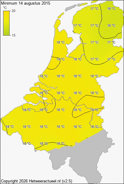 Minimum temperatuur 14 augustus 2015