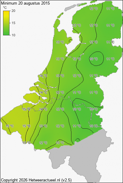 Minimum temperatuur 20 augustus 2015