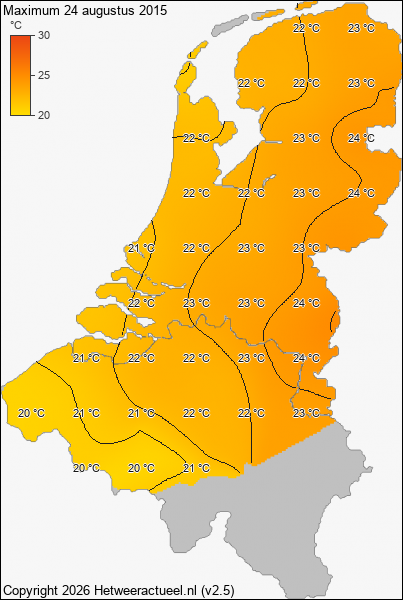 Maximum temperatuur 24 augustus 2015