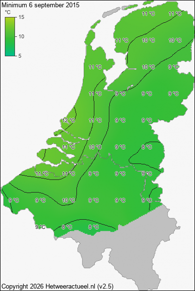 Minimum temperatuur 6 september 2015