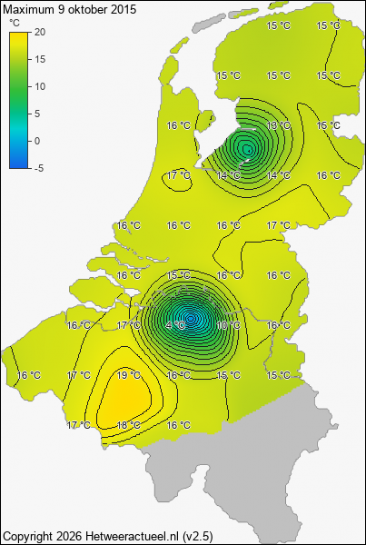 Maximum temperatuur 9 oktober 2015