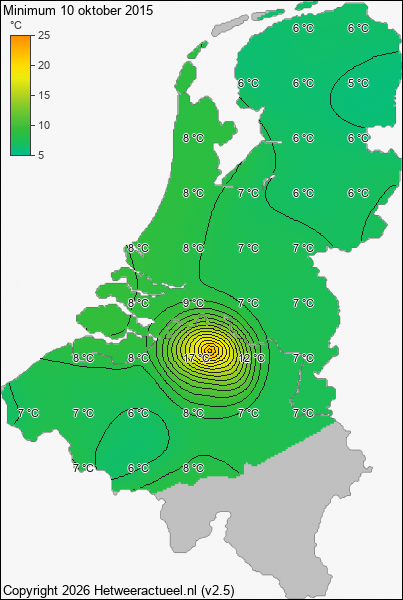 Minimum temperatuur 10 oktober 2015