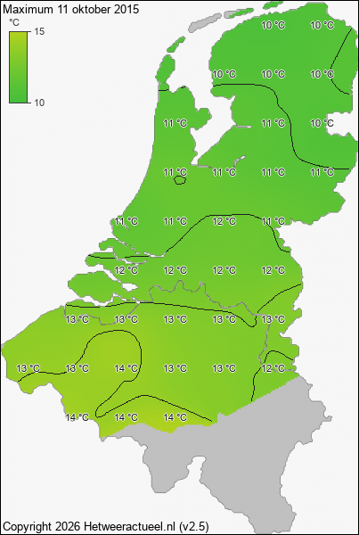 Maximum temperatuur 11 oktober 2015