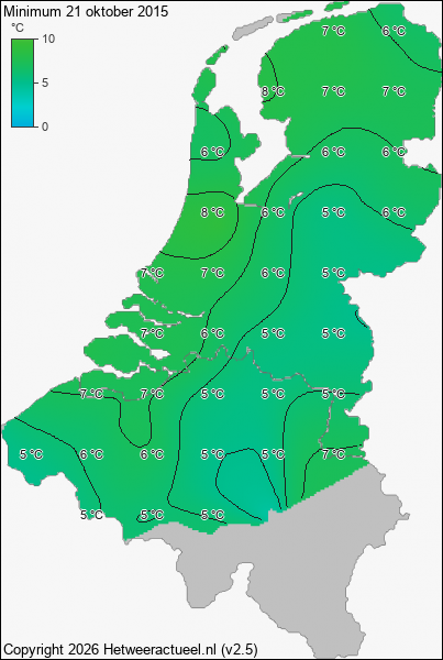 Minimum temperatuur 21 oktober 2015